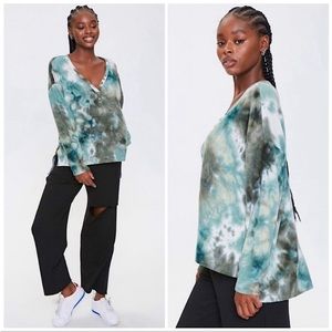 FOREVER 21 | TIE DYE BOYFRIEND KNIT FUZZY 90s LONG SLEEVE TOP